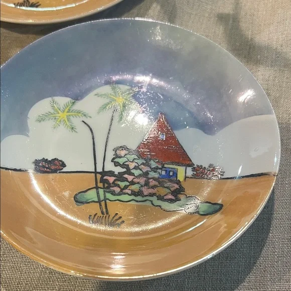 Scenic Decorative Plate with Palm Trees vintage Japanese Lusterware - Picture 1 of 5